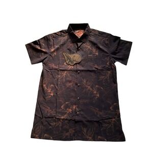 Retro Rifle Le Cafe Dark Roast Button Down Shirt Mens M Brown Coffee Print NWT